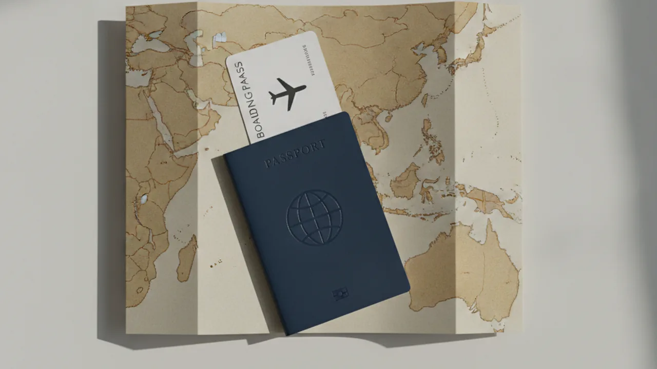 A passport and boarding pass on top of a map of Asia