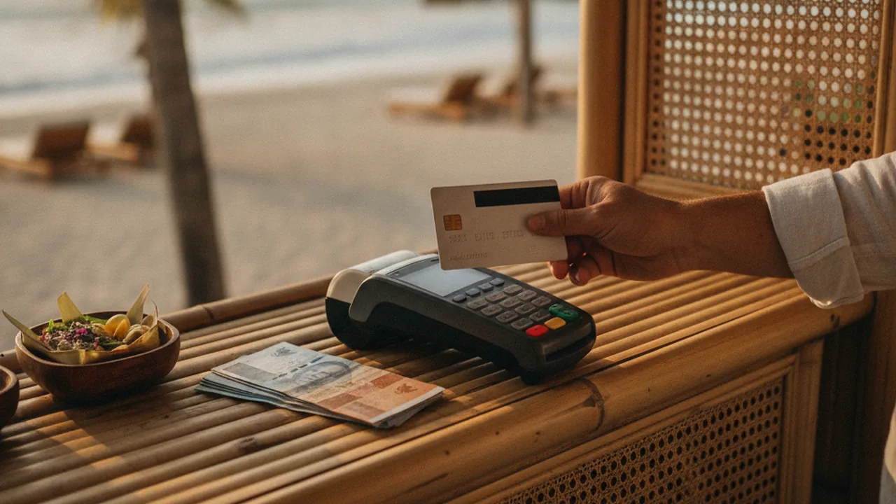 Paying by card and cash rupiah in Bali