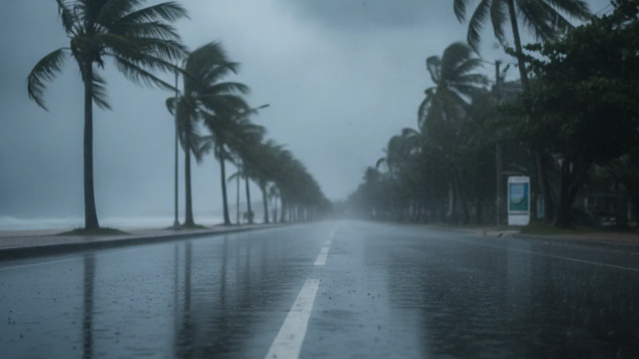 Rainy sky over a coastal road in southern Thailand